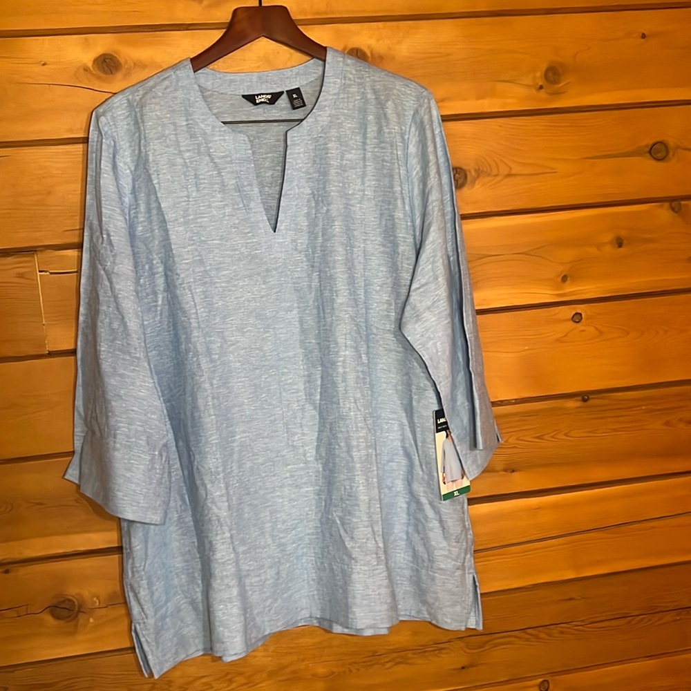 LANDS END light blue tunic XL pockets NWT